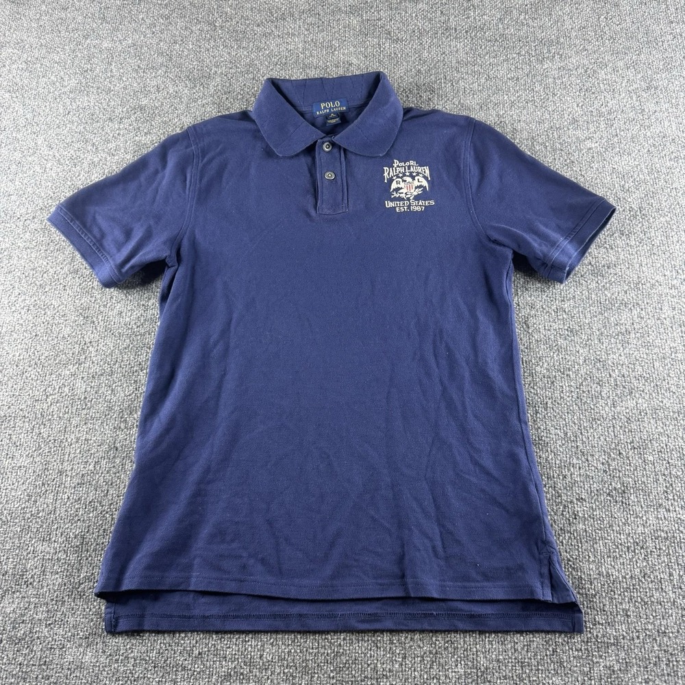Polo Ralph Lauren Polo Shirt Boys XL Blue USA Flag Eagle Crest Short Sleeve